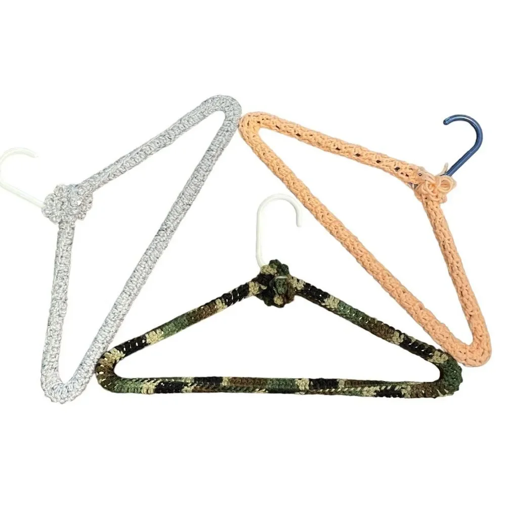 Vintage Crochet Covered‎ Clothes Hangers Set of 3 Peach Camo Gray
